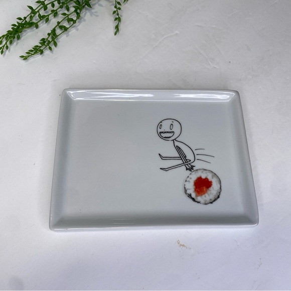 CB2 OLIVER White Sushi Appetizer Plate Leap Frog Rectangle Crate&Barrel 2012 - Picture 1 of 5